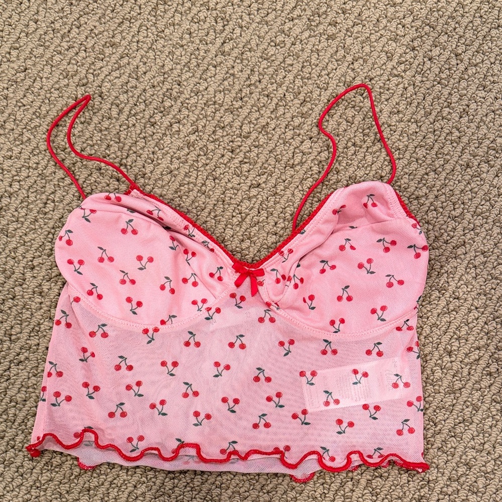 Adika Pink and Red Cherry Print Top